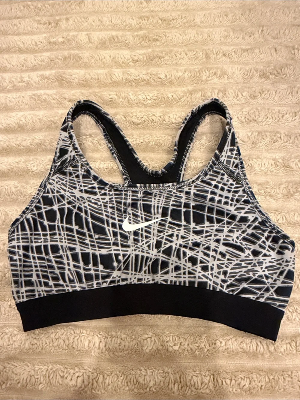 Nike Black & White Abstract Print Sports Bra - Racerback